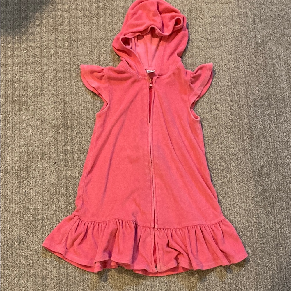 Pink Hooded cover up with Ruffle Hem